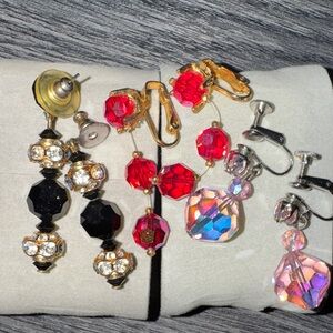 Gold, Black, red, pink Crystal Earrings Sets from 80s